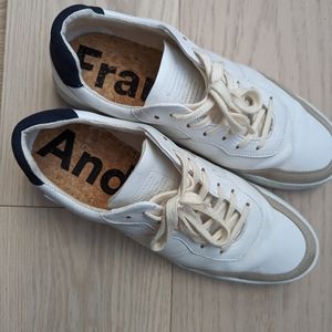 Frank & Oak Drift Minimal Leather Sneakers, White/Navy